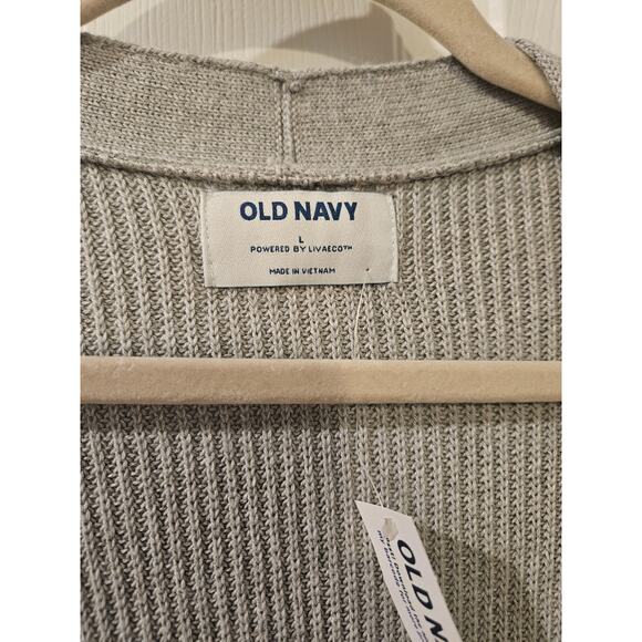 Old Navy Open Front Long Cardigan Sweater Gray L NWT Textured Knit Pockets - Picture 3 of 8